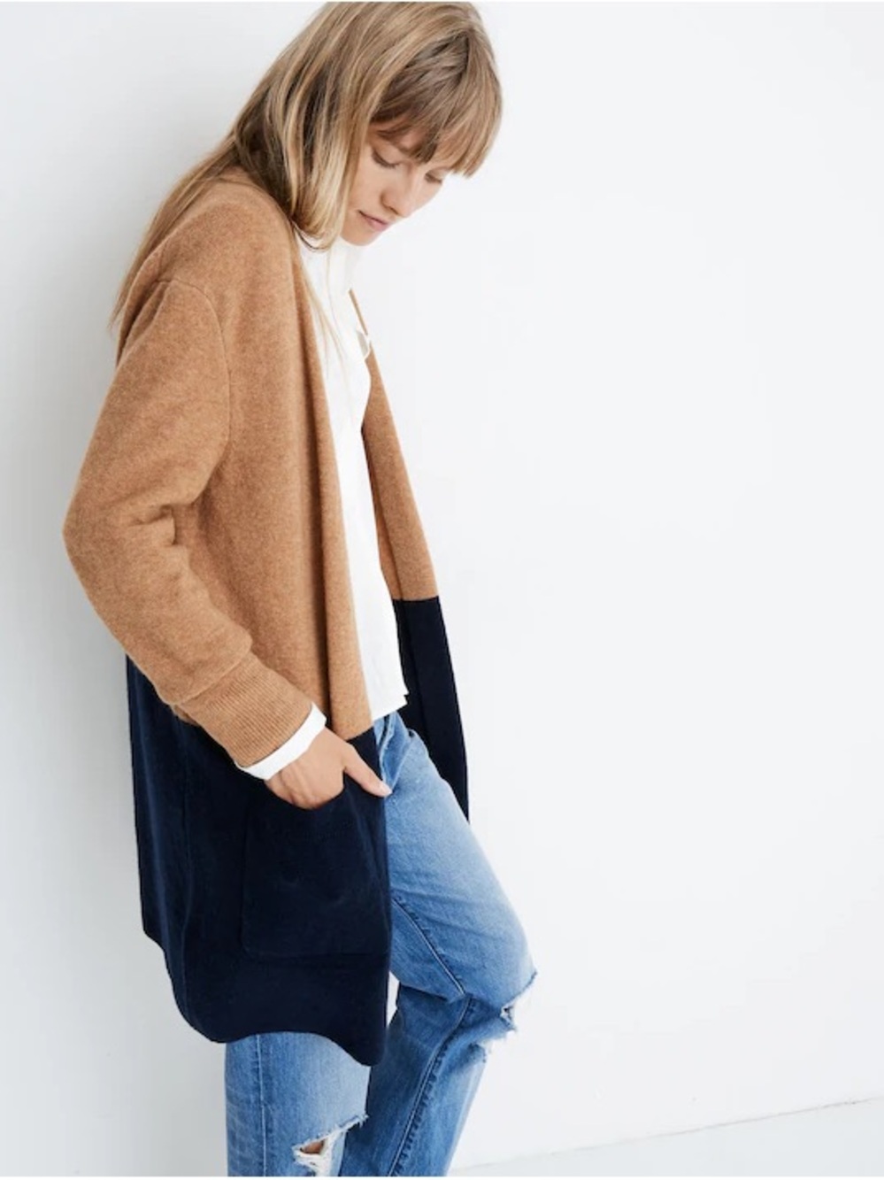 MADEWELL Kent Colorblock Cardigan Sweater in Coziest Yarn
